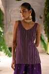 Buy_Deep Thee_Purple Chanderi Moti And Zardosi Pitta Striped Short Kurta Palazzo Set _Online_at_Aza_Fashions