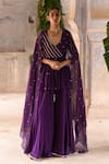 Buy_Deep Thee_Purple Chanderi Embroidery Zari Phool Stripe Peplum Kurta Sharara Set _at_Aza_Fashions