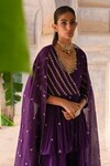 Deep Thee_Purple Chanderi Embroidery Zari Phool Stripe Peplum Kurta Sharara Set _at_Aza_Fashions