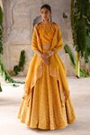 Deep Thee_Yellow Silk Embroidery Zari Zardozi Chevron Flora Lehenga Blouse Set _Online_at_Aza_Fashions