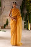 Buy_Deep Thee_Yellow Organza Embroidery Zari Striped Halter Neck Saree With Blouse _at_Aza_Fashions