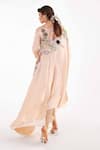 Shop_EEKSHA_Peach Satin Embellished Floral Applique Boat Neck Kaftan  _at_Aza_Fashions