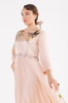 EEKSHA_Peach Satin Embellished Floral Applique Boat Neck Kaftan  _Online_at_Aza_Fashions