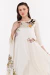 Shop_EEKSHA_Ivory Satin Embellished Floral Applique Boat Neck Asymmetric Kaftan  _at_Aza_Fashions