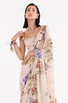 Shop_EEKSHA_Peach Satin Organza Digital Printed Pre-draped Saree With Blouse  _Online_at_Aza_Fashions