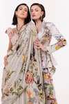 EEKSHA_Grey Rasgulla Crepe Digital Printed Floral Blazer Notched Peplum Set  _Online_at_Aza_Fashions