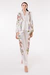 Shop_EEKSHA_Ivory Rasgulla Crepe Digital Printed Floral Blazer Peplum Pant Set  _at_Aza_Fashions