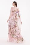 Shop_EEKSHA_Pink Satin Printed Floral Round Flower Dress With Cape  _at_Aza_Fashions