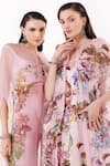 Buy_EEKSHA_Pink Satin Crepe Printed Garden Cape Round Pant Set  