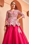 Osaa by Adarsh_Pink Organza Embroidery Zardozi V Neck Dori Top And Lehenga Set _Online_at_Aza_Fashions