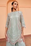 Buy_Osaa by Adarsh_Blue Organza Embroidery Zardozi Round Kurta Sharara Set  _Online_at_Aza_Fashions