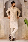 Buy_Deep Thee_Ivory Silk Embroidery Zari Sequin Phool Jaal Bundi Kurta Set _at_Aza_Fashions