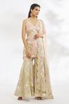 Buy Vandana Sethi Peach Organza, Net Embroidery, Gota Patti Halter Neck Floral Kurta Gharara Set at Aza Fashions Buy_Vandana Sethi_Peach Organza, Net Embroidery, Gota Patti Halter Neck Floral Kurta Gharara Set _at_Aza_Fashions