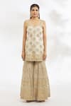 Vandana Sethi Ivory Organza, Net Gota Patti, Mirrors Square Neck Embroidered Kurta Gharara Set Online at Aza Fashions Vandana Sethi_Ivory Organza, Net Gota Patti, Mirrors Square Neck Embroidered Kurta Gharara Set _Online_at_Aza_Fashions