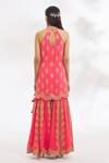 Shop_Vandana Sethi_Pink Georgette, Net Gota Patti High Neck, Halter Embroidered Kurta Gharara Set _at_Aza_Fashions