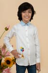 Shop_Little Boys Closet_White Cotton Satin Embroidery Winnie The Pooh Placement Shirt_at_Aza_Fashions