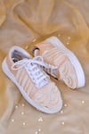 Buy_Around Always_Peach Basra Pearl Embroidered Sneakers_at_Aza_Fashions