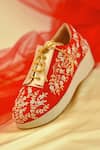 Shop_Around Always_Red Pearls, Zari Mia Embroidered Sneaker Wedges _at_Aza_Fashions