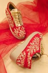 Around Always_Red Pearls, Zari Mia Embroidered Sneaker Wedges _Online_at_Aza_Fashions