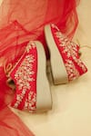Buy_Around Always_Red Pearls, Zari Mia Embroidered Sneaker Wedges _Online_at_Aza_Fashions