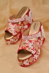 Buy_AROUND ALWAYS_Red Zari Pankh Thread Embroidered Wedges_at_Aza_Fashions