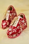 Shop Around Always Red Shireen Floral Embroidered Sneaker Wedges at Aza Fashions Shop_Around Always_Red Shireen Floral Embroidered Sneaker Wedges_at_Aza_Fashions