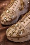 AROUND ALWAYS_Gold Stone Stardust Pearl Embroidered Sneaker Wedges_Online_at_Aza_Fashions