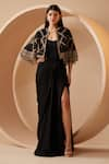 Buy_Roqa_Black Dress Modal Satin Embroidery Sequins Draped With Resham Jacket _at_Aza_Fashions