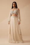 Buy_Roqa_Ivory Lehenga And Blouse Chinon Georgette Embroidery Sequins Cannes Set _at_Aza_Fashions