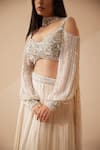 Roqa_Ivory Lehenga And Blouse Chinon Georgette Embroidery Sequins Cannes Set _Online_at_Aza_Fashions