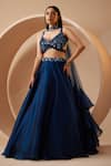 Buy_Roqa_Blue Organza Embroidery Sequins Sweetheart Neck Chambery Blouse Lehenga Set _at_Aza_Fashions