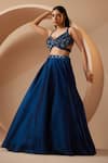 Buy_Roqa_Blue Organza Embroidery Sequins Sweetheart Neck Chambery Blouse Lehenga Set _Online_at_Aza_Fashions