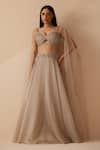 Buy_Roqa_Grey Organza Embroidery Pearls Sweetheart Neck Dahlia Blouse With Lehenga_at_Aza_Fashions