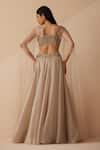 Shop_Roqa_Grey Organza Embroidery Pearls Sweetheart Neck Dahlia Blouse With Lehenga_at_Aza_Fashions