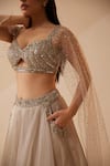 Buy_Roqa_Grey Organza Embroidery Pearls Sweetheart Neck Dahlia Blouse With Lehenga_Online_at_Aza_Fashions