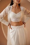 Roqa_White Blouse And Dhoti Skirt Modal Satin Embroidery Edessa Hand Cape Set _Online_at_Aza_Fashions