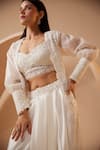 Buy_Roqa_White Blouse And Dhoti Skirt Modal Satin Embroidery Edessa Hand Cape Set _Online_at_Aza_Fashions