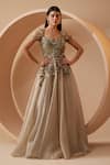 Buy_Roqa_Grey Organza Embroidery Sequins Sweetheart Neck Ether Gown _at_Aza_Fashions