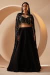 Buy_Roqa_Black Blouse Georgette Embroidery Sequins Cutwork Jadyn Lehenga With Cape_at_Aza_Fashions