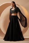 Roqa_Black Blouse Georgette Embroidery Sequins Cutwork Jadyn Lehenga With Cape_Online_at_Aza_Fashions