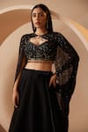 Buy_Roqa_Black Blouse Georgette Embroidery Sequins Cutwork Jadyn Lehenga With Cape_Online_at_Aza_Fashions