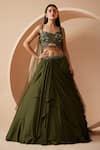 Buy_Roqa_Green Blouse Net Embroidery Sequins Sweetheart Neck Jamiee Lehenga Set _at_Aza_Fashions