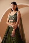 Buy_Roqa_Green Blouse Net Embroidery Sequins Sweetheart Neck Jamiee Lehenga Set _Online_at_Aza_Fashions