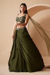 Shop_Roqa_Green Blouse Net Embroidery Sequins Sweetheart Neck Jamiee Lehenga Set _Online_at_Aza_Fashions