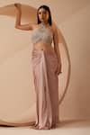 Buy_Roqa_Pink Bustier And Skirt Modal Satin Embroidery Crystal Raelyn Trellis Cape Set_Online_at_Aza_Fashions