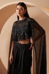 Buy_Roqa_Black Cape Net Embroidery Sequins Round Neck Raina Hand With Dhoti Pant_Online_at_Aza_Fashions