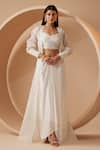 Buy_Roqa_White Blouse And Dhoti Skirt Modal Satin Embroidery Edessa Hand Cape Set 