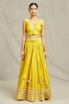 Adara Khan_Yellow Lehenga And Blouse Cotton Embellished Gota Applique V Neck Set_Online_at_Aza_Fashions