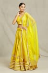 Buy_Adara Khan_Yellow Lehenga And Blouse Cotton Embellished Gota Applique V Neck Set_Online_at_Aza_Fashions
