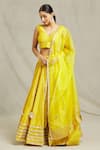 Shop_Adara Khan_Yellow Lehenga And Blouse Cotton Embellished Gota Applique V Neck Set_at_Aza_Fashions